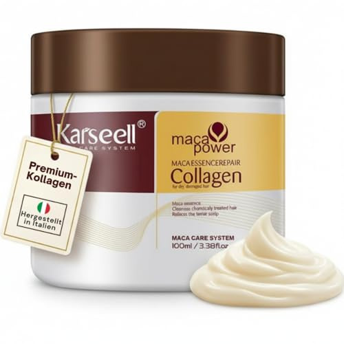 Karseell MACA CARE SYSTEM Mascarilla Capilar Colágeno Aceite de Coco Argán Maca Reparación Profunda Hidratación Intensa Anti-Frizz Cabello Seco y Dañado Brillo Intenso Profesional Formato Viaje 100ml