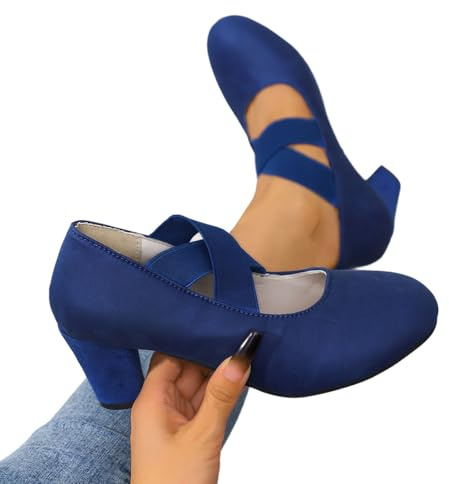 Hsternexy Chaussures de costume traditionnel pour femme - Escarpins de mariée - Escarpins à barrettes fermées confortables - Chaussures de danse - Talon bloc - Chaussures de mariage larges