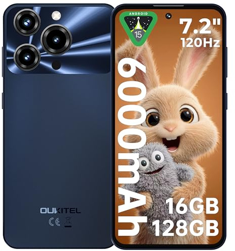 OUKITEL C69 Telephone Portable - 7.2 120Hz 16GO RAM+128GO ROM/TF 1TO 6000mAh 64MP+8MP Smartphone Pas Cher Android 15, Smartphone Empreinte Digitale/Face ID/OTG/GPS,Noir