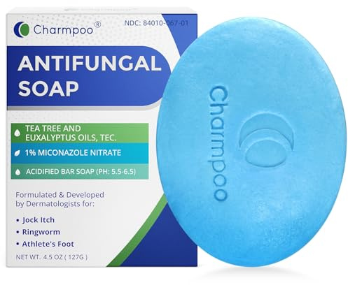 CHARMPOO Antifungal Soap Bar for Itchy Skin: Helps Relieve Athletes Foot & Fungal Discomfort – Moisturizing pH-Balanced Gentle on Sensitive Skin for Body & Feet - 4.5 oz