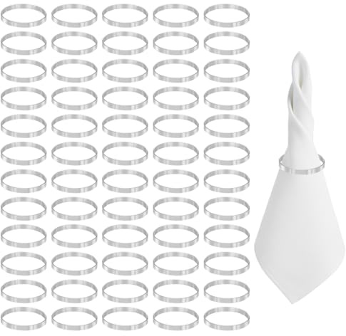 Set med 100 runda metallservetter, runda servettringar, servetthållare för bordsdekoration på julfester, bröllop och familjemåltider (guld/silver)