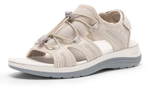FitVille Women's Wide Fit Sandals with Arch Support | Cushioning, Comfortable, Adjustable Strap, Summer Walking Sandals, for Plantar Fasciitis, Swollen Feet