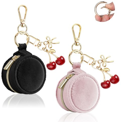 2 Mini Pochette Portagioie Donna da Viaggio in Velluto Mini Borsa per Porta Gioielli Anelli PortaOrecchini Catene Collane Organizer Portaorecchini per Ragazza Amica Compleanno 5*5*3cm(Nero&Rosa)