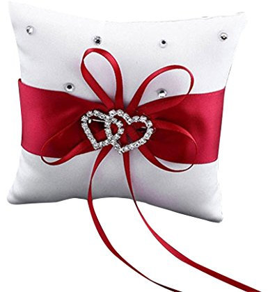Gemini_mall® Coussin pour alliances en forme de cœur avec strass Rouge 10 x 10 cm