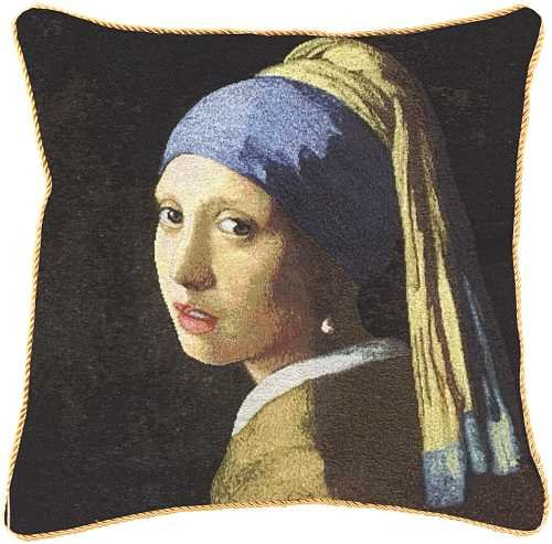 Signare Tapisserie Kissenbezug 45x45, Kissen 45x45 Kutdoor Kissen, Sofakissen, Deko Kissen, Zierkissen inspiriert von Johanne Vermeer - Das Mädchen mit dem Perlenohrring (CCOV-Art-JV-Girl)