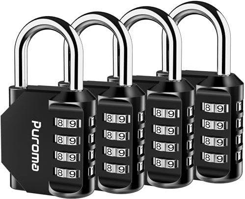Puroma 4 Pack Combination Lock for Locker 4 Digit Outdoor Waterproof Padlock for School, Gym, Sports, Fence, Toolbox, Gate, Case, Outdoor, Hasp Storage, Cabinets (Black)