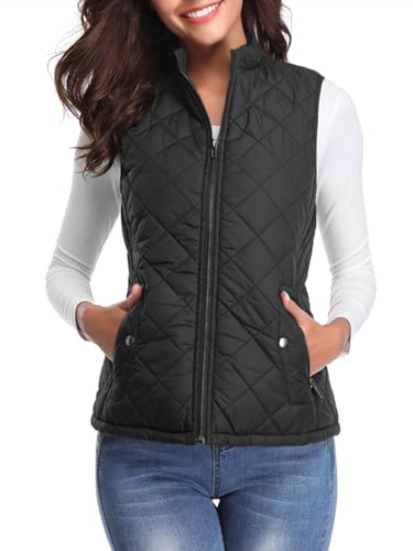fuinloth Damen Weste, Herbst Leichte Steppweste Westen Ärmellos Jacke Kurz Vest Gilet Schwarz L