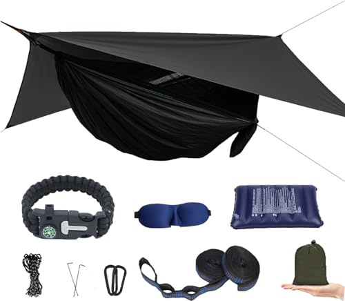 Camping Hammock with Mosquito Net and Rain Fly - Travel Hammock Bug Net - Hammock Tent for Outdoor Hiking Backpacking Travel Camping Accessories and Camping GearâŠ