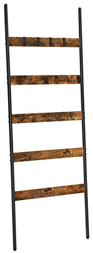 VASAGLE Schrägleiterregal, Handtuchhalter, 5 Ebenen, Breite 65 cm, Stahlrahmen, für Decken, Handtücher, Schals, industrieller Stil, rustikales Braun und Schwarz LLS011B01