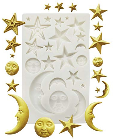 Moon Stars Sun Face Silicone Fondant Mold Chocolate Candy Gumpaste Sugarcraft Tool Cake Decorating Tools Epoxy Resin DIY Polymer Clay Silicone Mold
