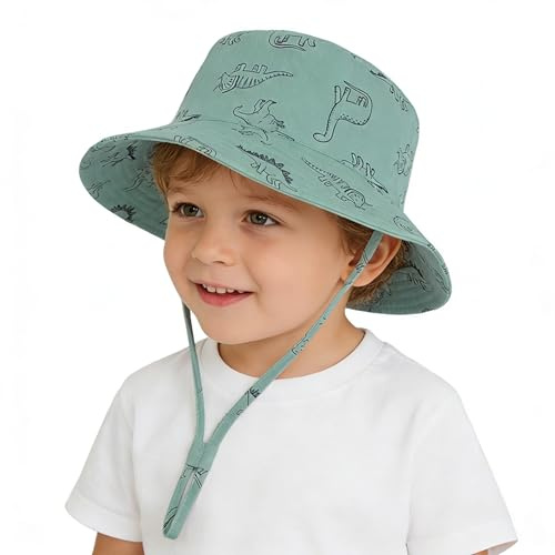 YMYDYFC Baby Sun Hat Toddler Summer UPF 50+ Sun Protection Baby Boy Hats Beach Hats Dinosaur Bucket for Baby Girl Adjustable Kid Cap 1-2 Years