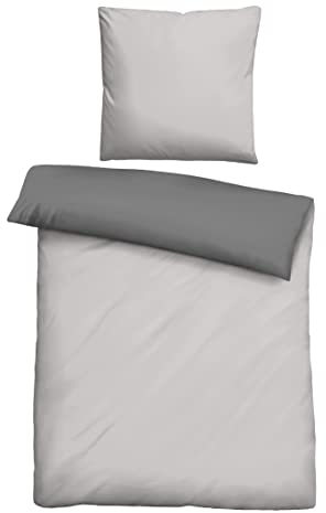 biberna 0455775 Bettwäsche Garnitur mit Kopfkissenbezug Linon 1x 155x220 cm + 1x 80x80 cm, sturmgrau