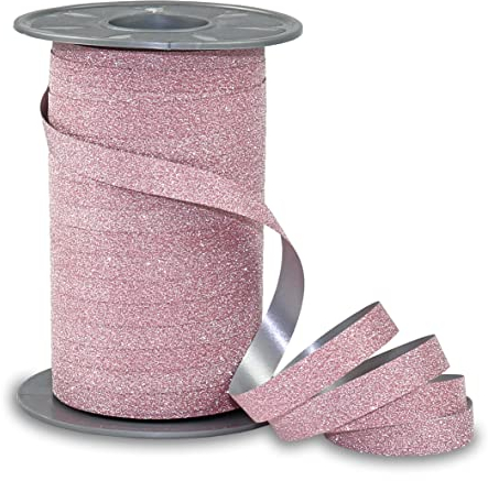 PRÄSENT POLY GLITTER Ringelband rosa, 100 m Geschenkband, Schleifenband in 10 mm Breite, edles Dekoband für festliche Anlässe