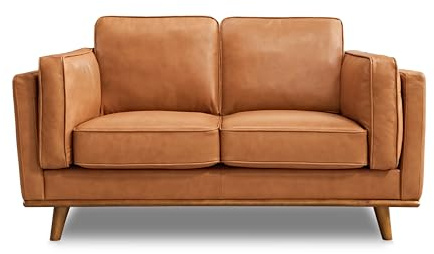 Valencia Artisan Full Leather Loveseat Sofa 66” - Pure Full Italian Nappa Leather Couch, Solid Wood Accent, Ultimate Comfort, Cognac Tan
