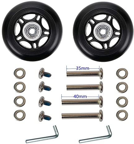 LOTOWELZON 1Paar Schwarz Mute Gepäck-Ersatzrollen 64/68/70/75/80/84/90mm Dicke 24mm mit 6mm Kugellagern Reparatur-Kits ABEC 608zz für Koffer und Inline Outdoor Skate (OD60xThk24mm/2.36x0.94in)