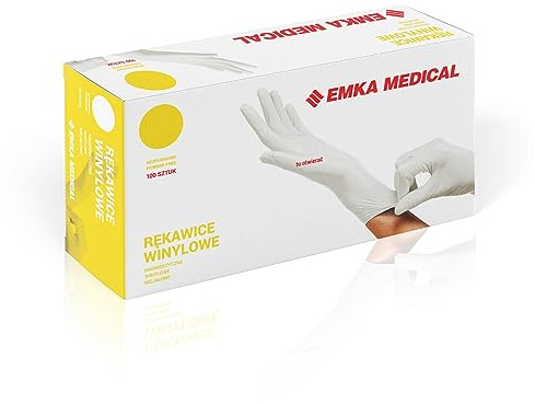 EMKA S.A. Guanti in vinile | senza polvere | bianchi | rinforzati | resistenti | guanti monouso | guanti diagnostici medici | per cucina | per officina | Confezione da 100 pezzi (XL)