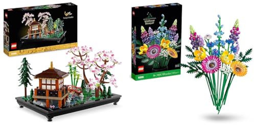 LEGO 10315 Icons Tranquil Garden, Botanical Zen Garden Kit with Lotus Flowers, & 10313 Icons Wildflower Bouquet Set, Artificial Flowers with Poppies and Lavender, Crafts, Botanical Collection