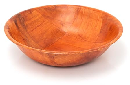 Carousel Home Round Wooden Woven Bowl | Wood Weave Kitchen Bowl Fruit Bowl Woven Wood Snack Salad Bowl | Picnic Bowl Rustic Serving Bowl Dish - 25cm