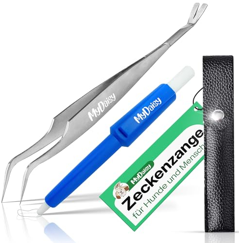 MYDAISY 2 in 1 Zeckenschlinge für Hunde Und Zeckenzange für Hunde aus Edelstahl mit Etui