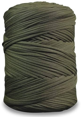 Notionsland T-shirt-garn, 400 g, stickgarn, tyg, virkgarn för väskor, korgar, filtar, heminredning – olivgrönt, enfärgat garn