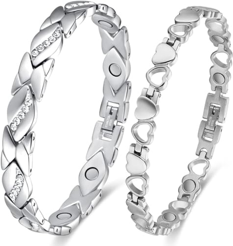 APMGONT Bracciale Magnetico Donne Argento, 2pcs Diamante Braccialetto Magnetico, Braccialetti Magnetici In Acciaio Ultra Forza Braccialetto Magnetico, Regalo per Donne e Ragazze (A) (Argento A)