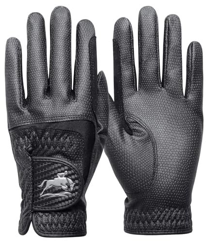 FINGER TEN Reithandschuhe Damen Handschuhe Reiten Synthetische Leder Schlange Haut Design Paar, Damen Reiten Handschuhe Stretch Stoff Griff Bequemer für die ganze Saison (Schwarz, L)