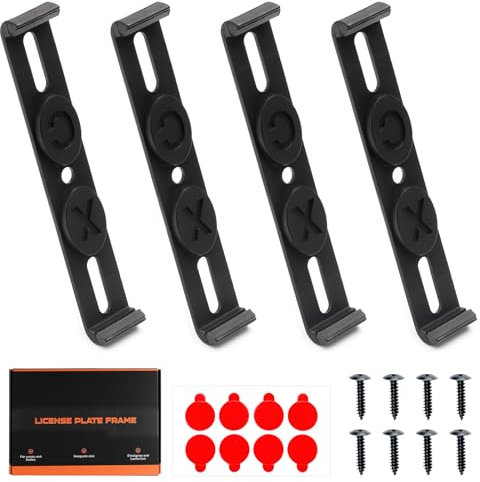ZMDMAH Supporto Targa Auto Senza Cornice 4 Pezzi – Universale EU 110mm – Con Viti e Adesivo, Design Pulito Senza Pubblicità, Resistente all’Acqua e alla Ruggine, Facile da Montare e Legale in Italia