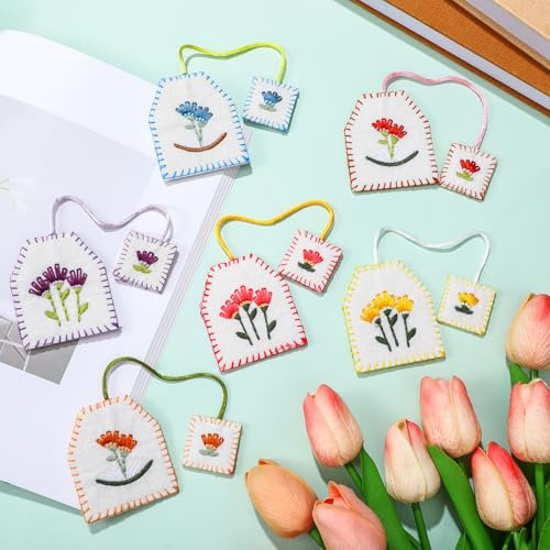 Skyygemm 6 Pcs Retro Tea Bag Bookmarks for Women Tea Party Favors Cute Hand Embroidered Bookmarks Gift for Holiday Book Reading Lovers Mom