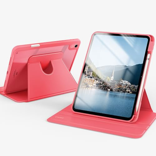 CACOE 360 Rotating Case for iPad (A16) 11th/10th Generation with Pencil Holder 2025/2022 11/10.9 inch, Shockproof Cover for iPad 11/10 Gen with Stand, Watermelon Pink