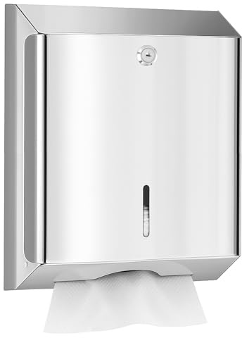 MINGCHI Distributore di Carta Igienica Commerciale,Acciaio Inossidabile, Grande Capacità e Distributore di Asciugamani di Carta con Finestra di Visualizzazione, per Fazzoletti Rettangolari, Cromo