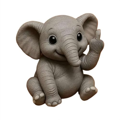 tkerinse Fun Mini Middle Finger Animal Statue, Middle Finger Elephant Resin Ornament, Funny Middle Finger Desktop Statue Elephant Figurine Sculpture for Office Tabletop Desk Gift