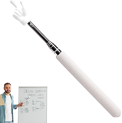 xitoio Puntero telescópico para profesores, puntero de 1/4 de enseñanza, puntero de dedo, presentador de mano, punteros de mano para enseñanza, conferencias, presentaciones (blanco)