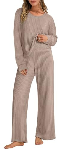 Yutdeng Conjunto Dos Piezas Mujer Punto Conjunto Mujer Invierno 2 Piezas Jersey Manga Larga y Pantalones Loungewear Cálido Chándal Casual Pijama Ropa de Dormir Conjuntos Deportivos Ropa de Casa Otoño