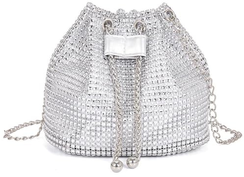 BWOOOWE Bolso Mujer Bolsos de Mano de Mujer Brillante con Cadena Bolso Fiesta Bolsos Fiesta Pequeño con Cordón Ajustable para Boda Noche Evento Especial
