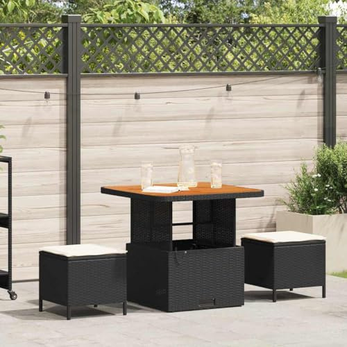 Owoxanthellate Mobili da giardino in rattan sintetico, 100 x 100 cm, con legno di acacia, robusto, resistente alle intemperie e moderno, per terrazze, balconi e piccoli gruppi di seduta per esterni