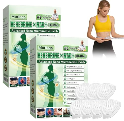 2 Cajas Moringa x Berberine Patch 10 en 1, Parche Avanzado de Nano Microagujas, Ingredientes Naturales, Parche de Metabalance Profesional, Fácil de Aplicar, para Hombres y Mujeres (2 Cajas)