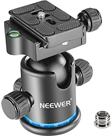 Neewer Pro Metal Tripod Ball Head 360 Degree Rotating Panoramic with 1/4 inch Quick Shoe Plate, Bubble Level for Tripod,Monopod,Slider,DSLR Camera Camcorder up to 17.6 pounds/8 kilograms (Black+Blue)