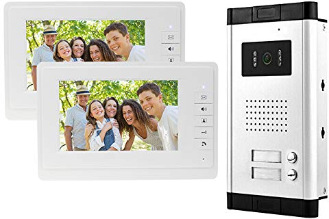 uoweky 7 '' Interphone Vidéo Couleur Filaire Couleur Système de Porte IR Caméra de Vision Nocturne + écrans de Contrôle Intérieur pour 2/3 Appartements (2 Moniteurs)