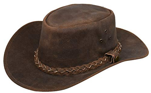 Infinity Leather Sombrero Australiano de Estilo Unisex Vaquero Outback Bronceado Cuero de Ante Bush