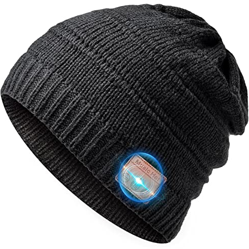 Regalo Hombre 5.0 Gorra Bluetooth, Hombre Regalos Bluetooth Sombrero, Winter Running Music Auriculares Inalámbricos Gorro Tejido, Regalos Amigo, Regalos Originales Mujer&Hombre, Negro, Talla Única