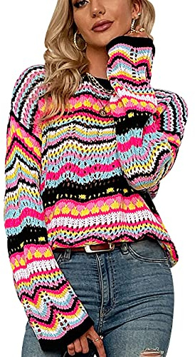 Jersey Punto Rayas Mujer Invierno Sueter Mujer Jerséis Pullover Jersey Ochos Oversize Mujer Talla Grande Jerseys Finos Jerseis de Mujer Jumper Suéter Fino Ancho Basico Suéteres para Mujer Negro L