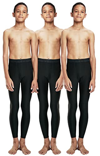 DEVOPS Boys UPF 50+ Compression Tights Sport Leggings Baselayer Pants (Large, Black/Black/Black)