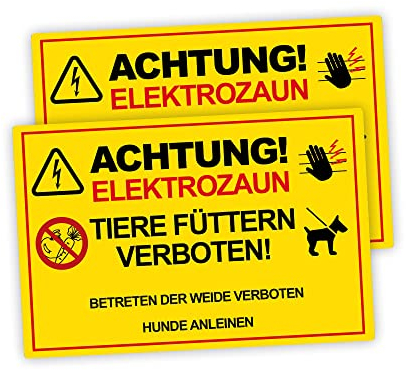 2 Stück XXL Achtung ! Elektrozaun Tiere füttern Weide betreten verboten Schild 30 x 40 cm aus stabiler PVC Hartschaumplatte 5mm mit UV-Schutz von STROBO