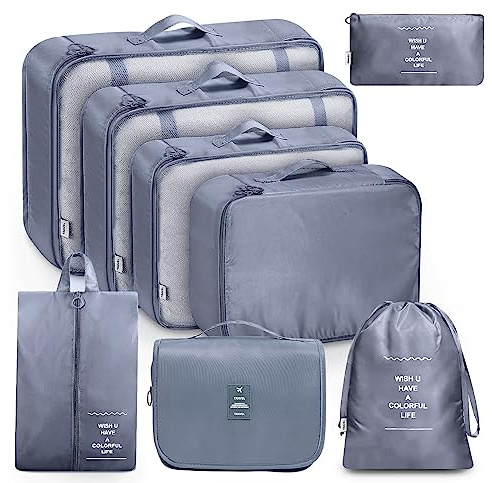 MURISE Packkuber Set om 8/Set om 6, Klädpåsar, Suitcase Organizer Set för Semester och Resor, Rese Organizer, System för Reseorganisering