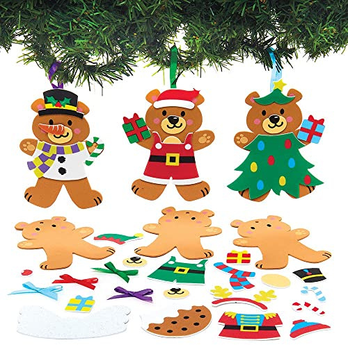 Baker Ross FX373 Christmas Bear Mix and Match Decoration Kits - Pack of 8, Kids Christmas Decorations Craft Kit, Arts and Crafts Christmas Decorations