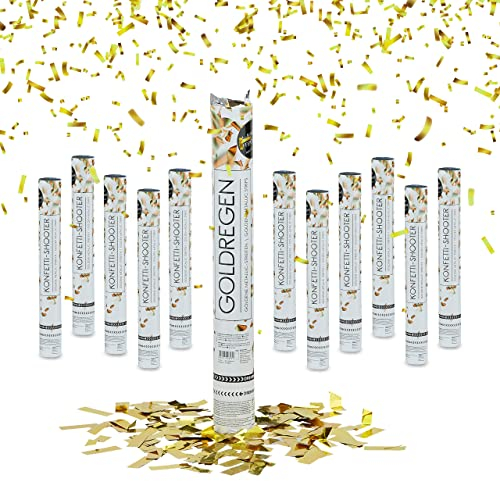 Relaxdays Party Popper, 12er Set, 6-8 m Effekthöhe, Silvester, Geburtstag & Hochzeit, 40 cm Konfettikanone, Folie, gold