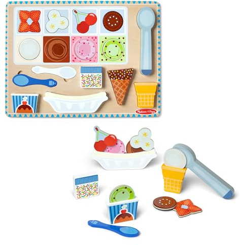 Melissa & Doug Ice Cream Wooden Magnetic Puzzle Play Set, 16 Magnet Pieces, Play Food Toy for Boys and Girls Ages 2+