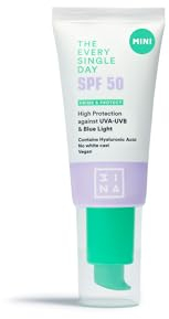 3INA MAKEUP - The Every Single Day SPF50 (mini) - Crema Solare Viso 50 SPF - Protezione Solare Raggi UVA-UVB e Luce Blu con Acido Ialuronico - SPF 50 Viso Formato Viaggio - Vegan - Cruelty Free