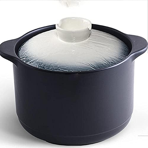 Casserole en Terre Cuite Casserole en céramique résistante à la Chaleur en Porcelaine Casserole Noire en Argile Pot en Terre Cuite Ustensiles de Cuisine Soupière-3L (4.2L)