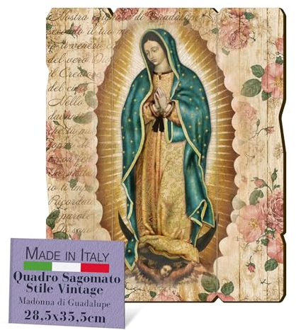 FRATELLI BONELLA - Quadro Madonna di Guadalupe Sagomato Vintage - Legno di Pioppo Spessore 8mm - Quadro per Camera Da Letto 28.5 x 35.5 cm - 100% Made in Italy